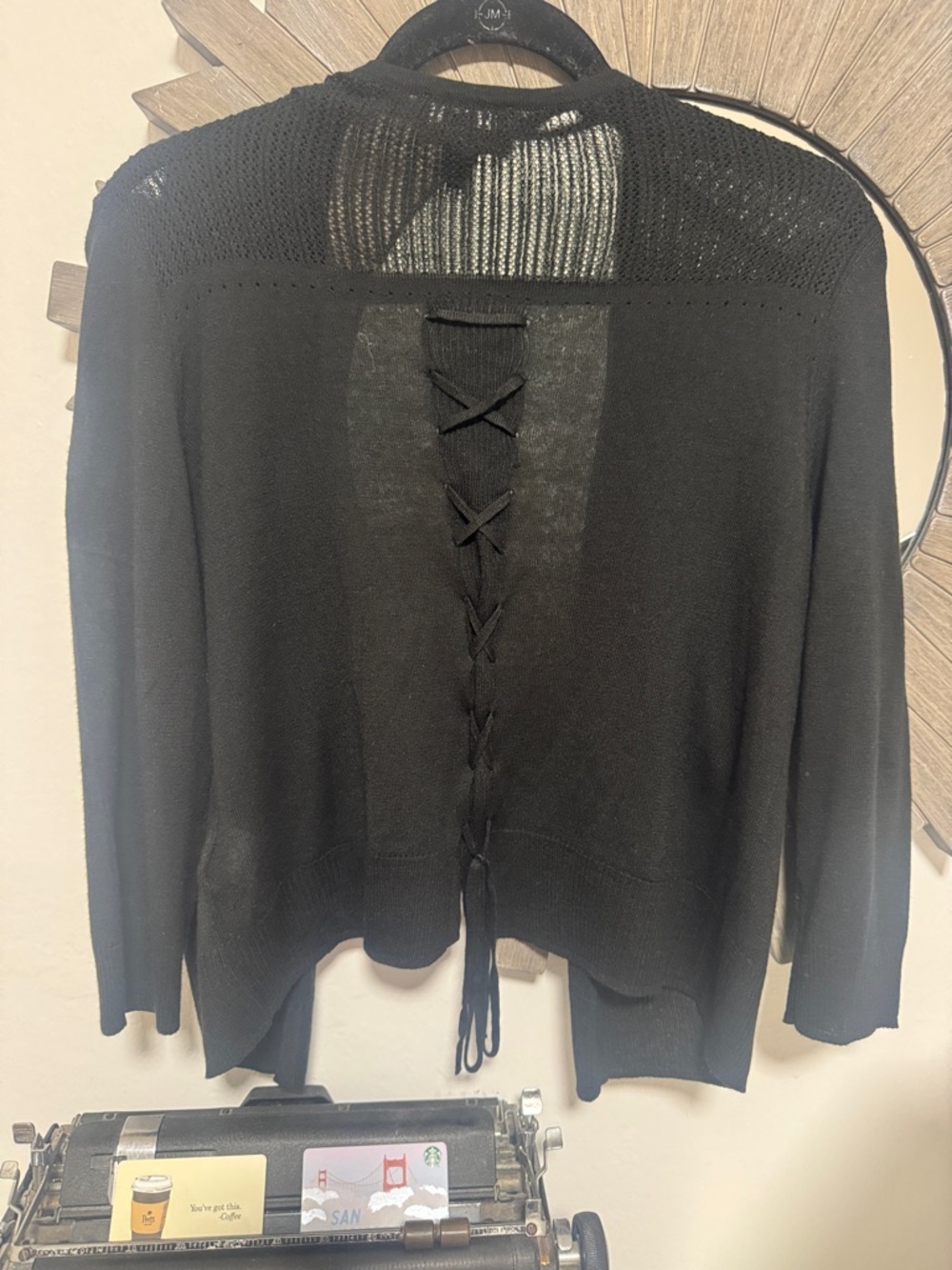 Tribal Black Lace-Up Back Knit Sweater - Women